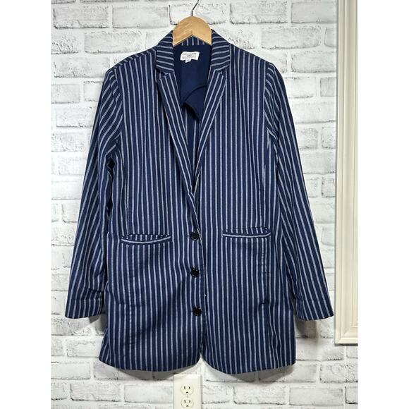 Lucca Couture x Wildfang Blue Womens Striped Open Front Blazer Jacket Size M - Picture 1 of 9